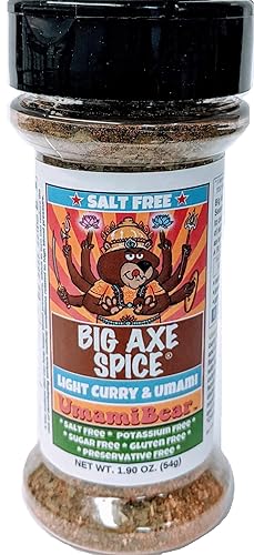 Big Axe Spice UmamiBear - Mezcla de condimentos de curry ligero sin sal y umami, sin sal, sin azúcar, sin gluten, sin conservantes, vegano, kosher y