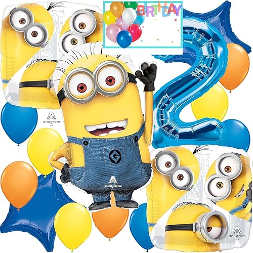 Minions - Suministros de fiesta de cumpleaños para decoración de ramo de globos de aluminio, multicolor, accesorio de fiesta, para 2º cumpleaños