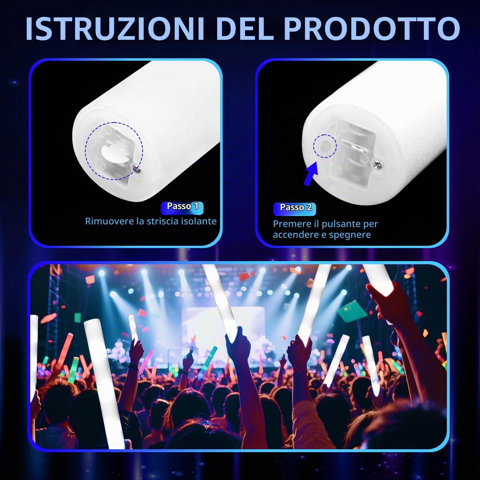 Design Wish 12 Pezzi Matrimonio Bastoncini Luminosi LED 34 cm Bastoncini Lampeggianti in Schiuma Bacchette Luminose Bianco Glow Stick 3 Modalità per Natale Compleanni Matrimoni Festa Accessori