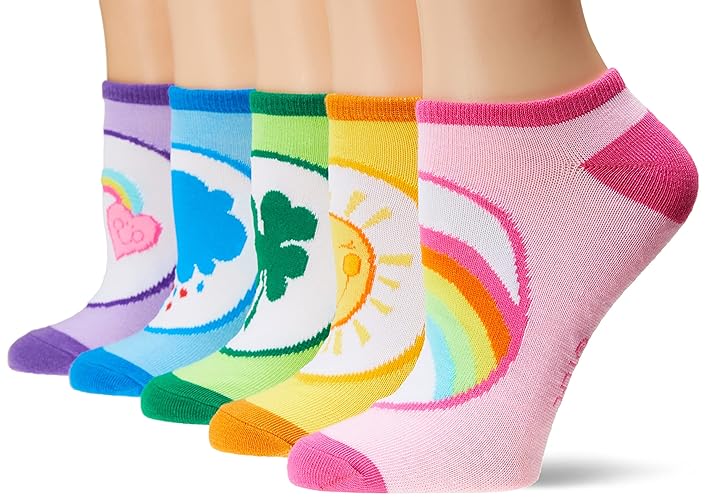 Care Bears Women's 5 Pack No Show Socks - Assorted Bright - 9-11