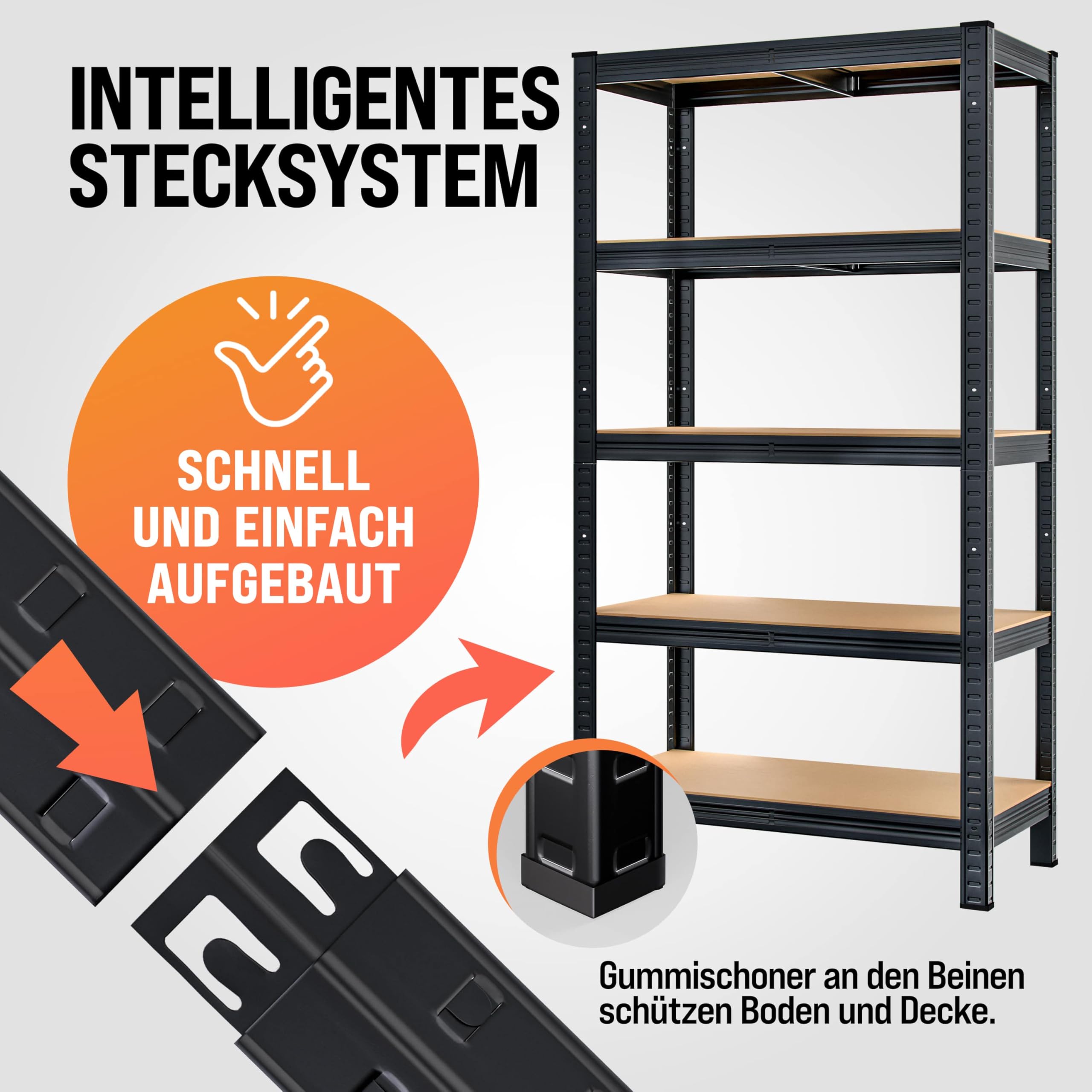 Monzana® Schwerlastregal 180x90x40cm Befestigungsmaterial 875kg 5 MDF-Platten Kellerregal Lagerregal Steckregal Metallregal Werkstattregal Schwarz