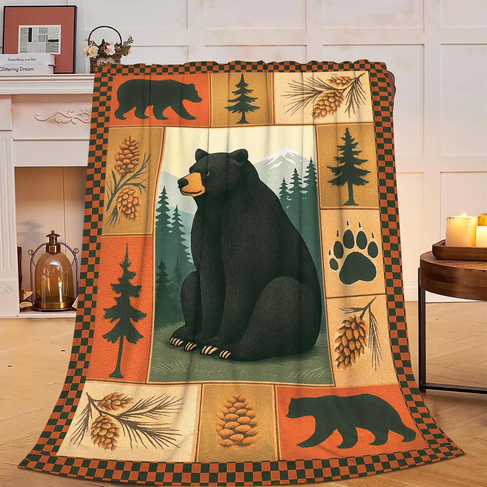 Cabin Bear Blanket Farmhouse Bear Throw Blanket Wildlife Bears Soft Cozy Fleece Fuzzy Plush Flannel Blankets Gifts for Women Girls Men Boys Kids Teens Adults 50"X40"