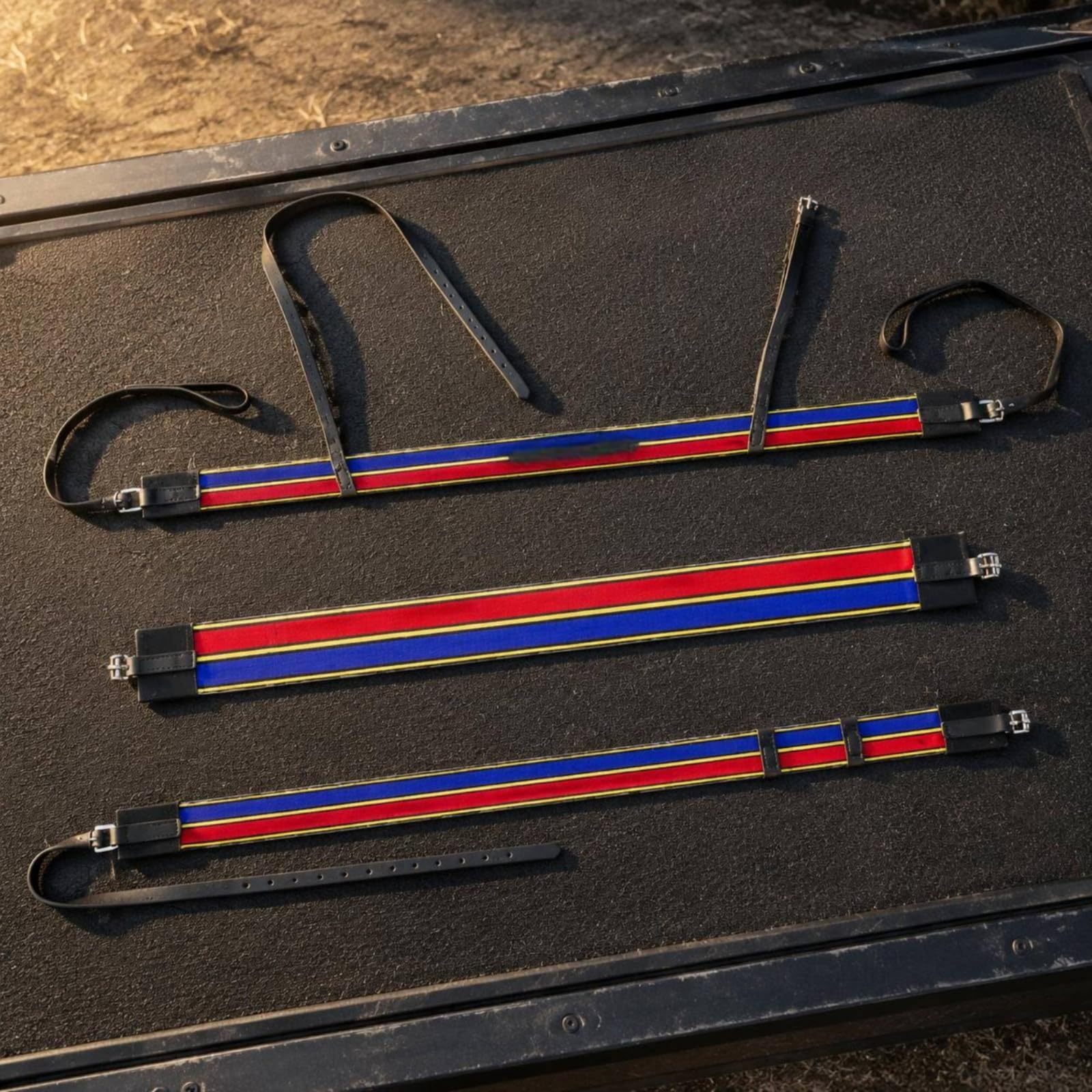 Equestrian Banda Abdominal Correa de Cinturón Ecuestre Arnés con Hebilla Metálica Tiras Largas con Ojal PVC y Elástico Soporte de Montura y, Rojo