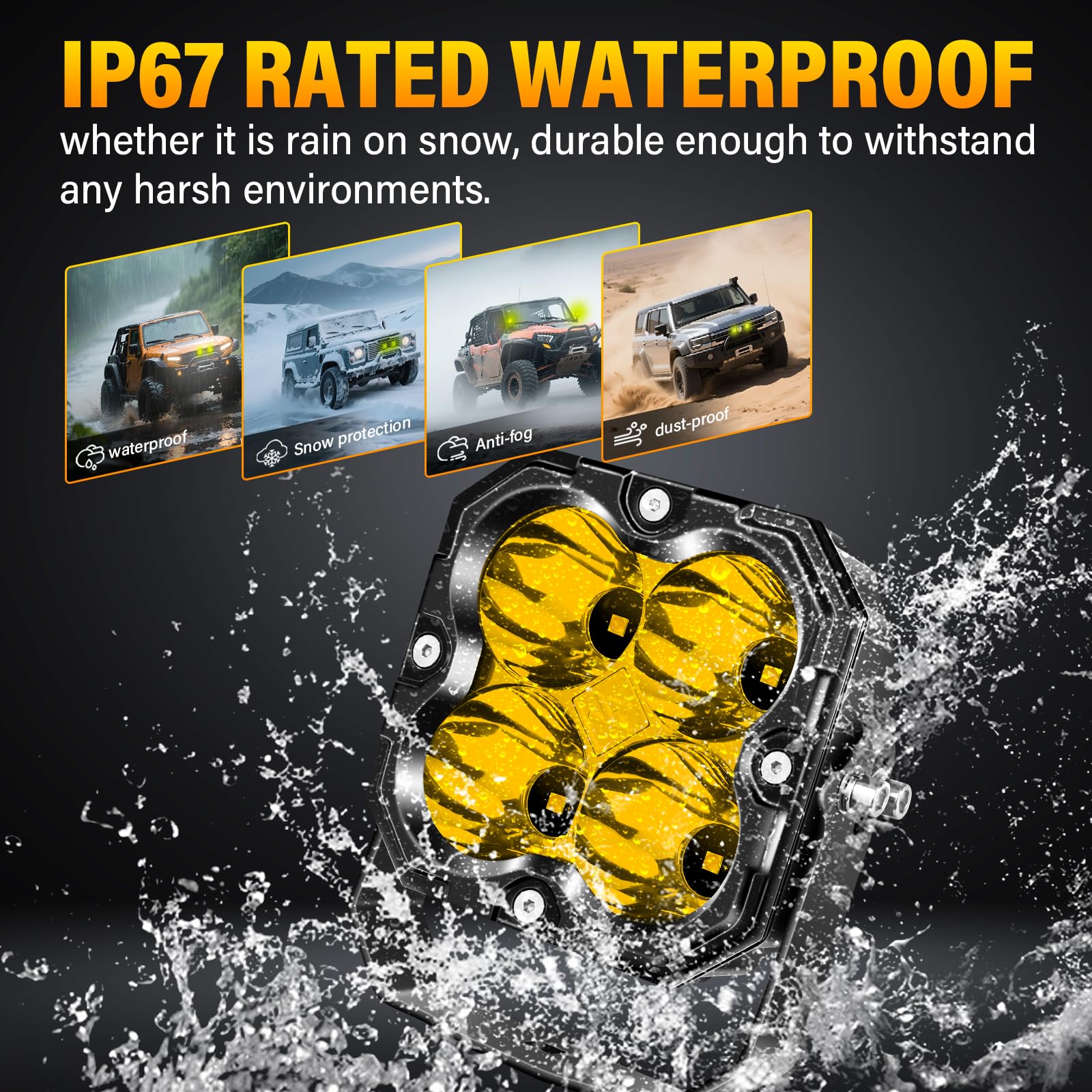SKYWORLD 2 szt. Kwadratowy reflektor roboczy LED z zestawem wiązki 12 V DT, 4,3 cala 30 W 2500 LM Reflektory robocze do pojazdów offroad samochodów ciężarowych ATV UTE 4x4 ciągnik, 3500K żółty