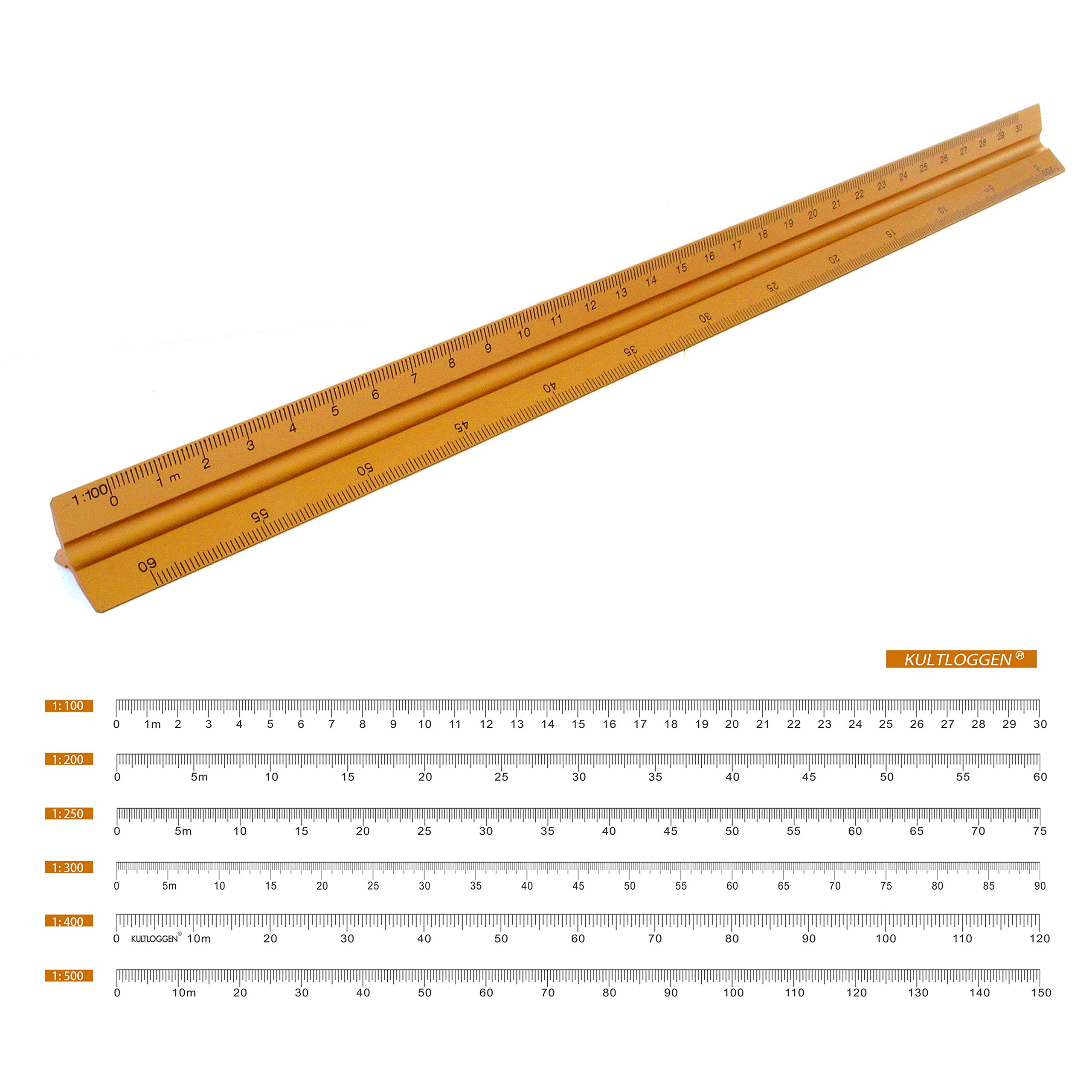 Righello Scala Triangolare In Alluminio - 30cm, 6 Scale (1:100 A 1:500), Per Tecnica E Disegno - Foto 8