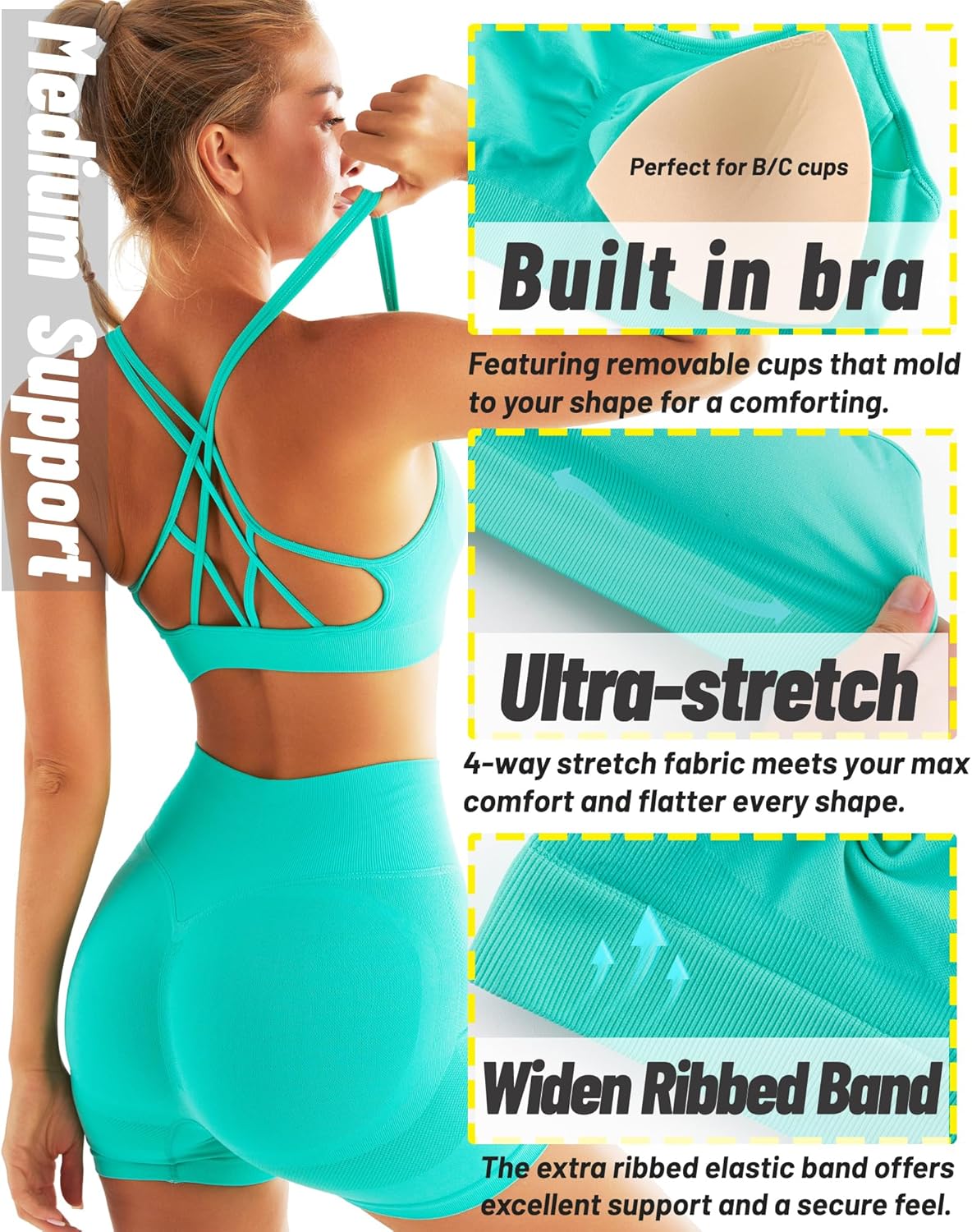 RUNNING GIRL Sports Bras for Women Pack Criss Cross Back Sexy Strappy Sports Bra Seamless Padded Yoga Bra with Removable Cups - Image 5