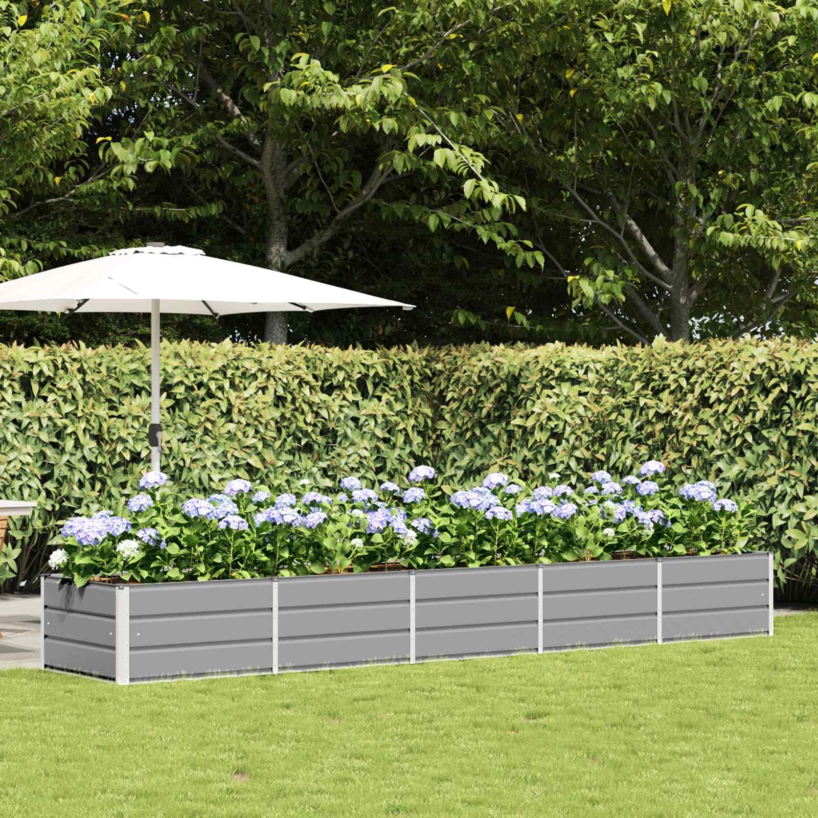 IKAYAA Metal Raised Beds Galvanised Raised Bed for Garden Raised Planters Outdoor Large for Growing Flowers,Herbs and Vegetables-Light grey-400 x 80 x 45 cm