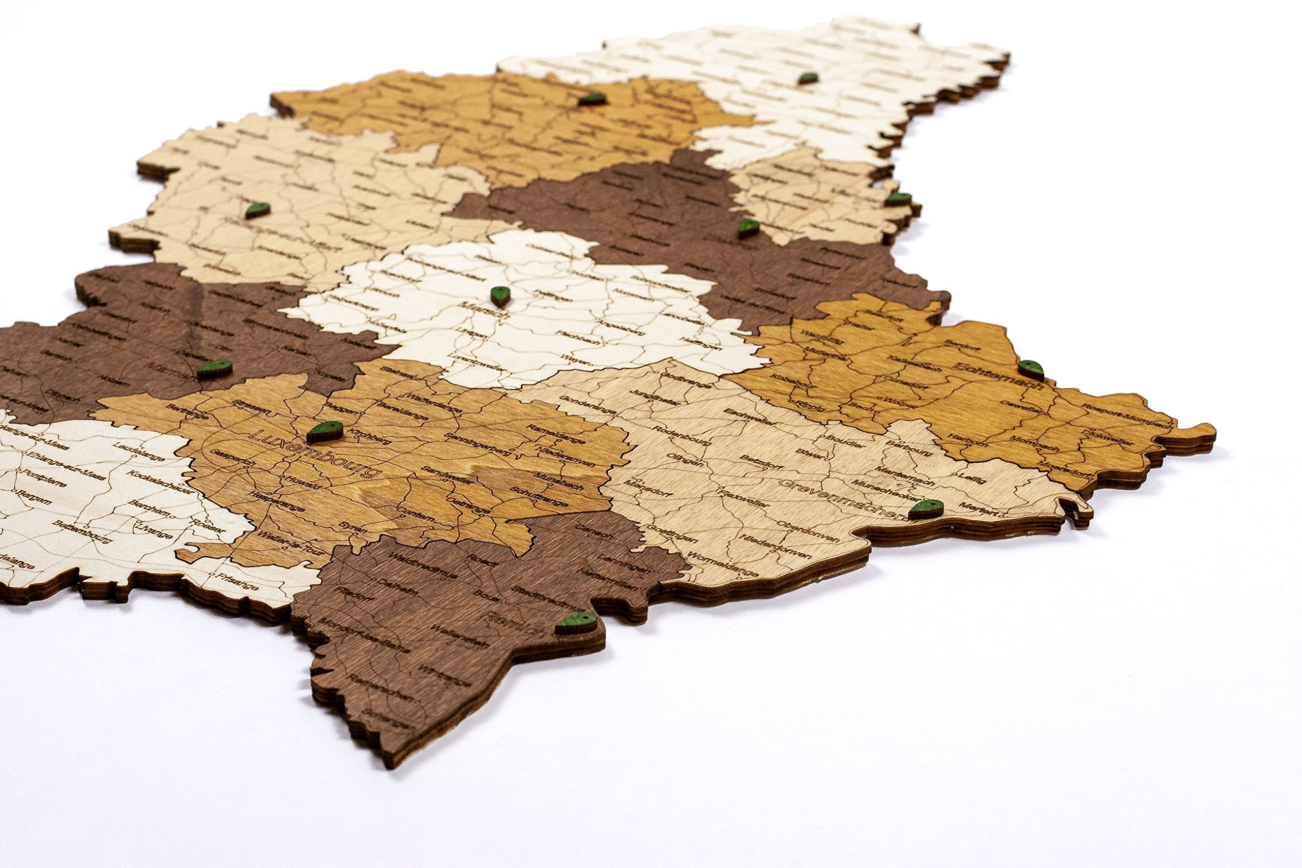 68travel Mapa de madera de Luxemburgo (49 x 70 cm), arte de pared grande multicapa con manchas naturales, para sala de estar, estudio, oficina