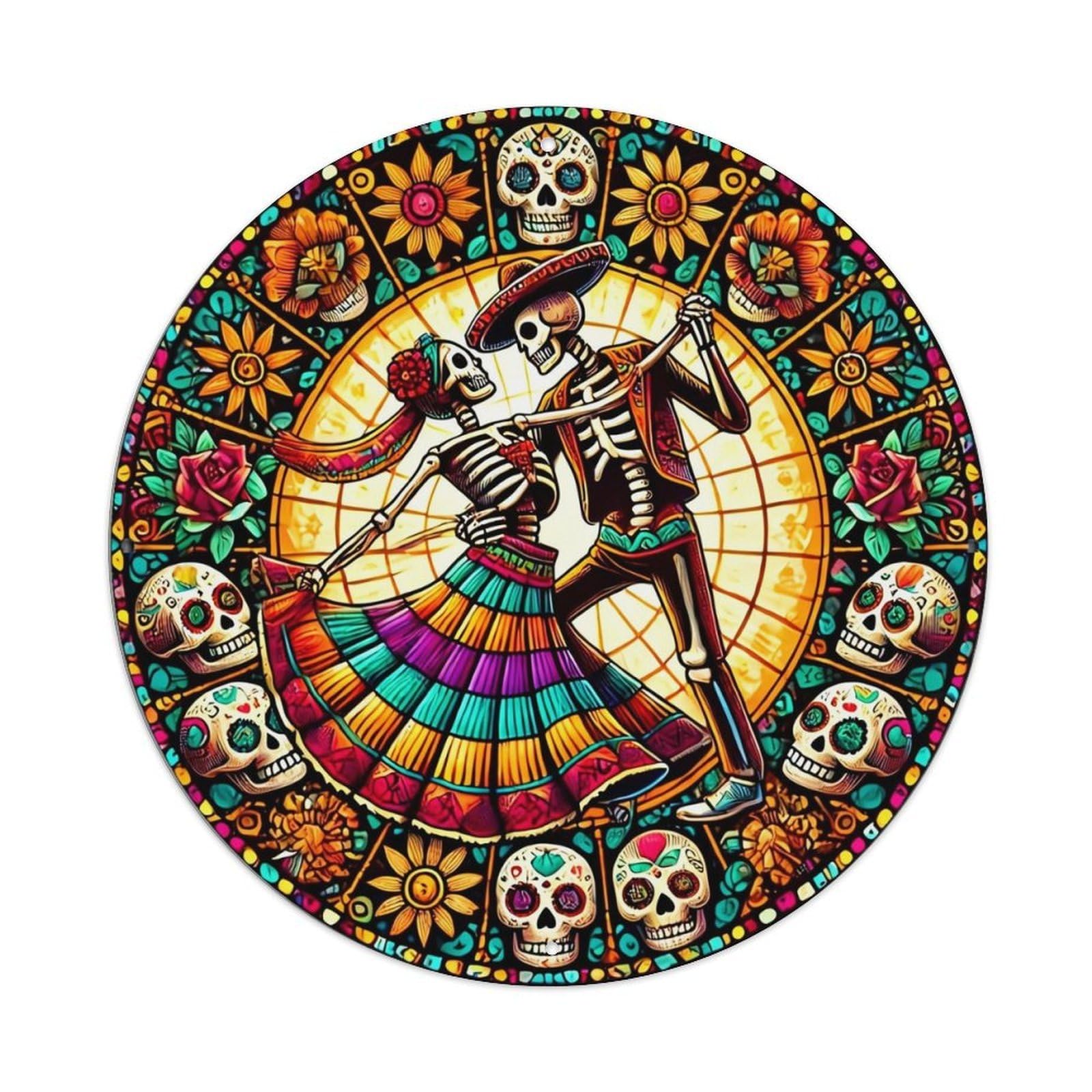 Day Of The Dead Dance Vintage Round Tin Sign Retro Metal Wall Decor Metal Poster, Home Bar Garage Cafe Wall Art Decoration 8x8Inches
