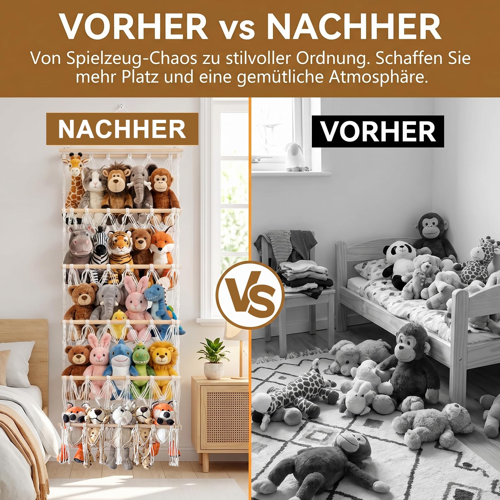 Scettar 52 cm Spielzeug Organizer, 5 Schichten kuscheltier aufbewahrung, Wandmontage & Über der Tür, platzsparende Aufbewahrung mit Haken, Kuschelecke Kinderzimmer Dekoration, auch für Bücher & Snacks