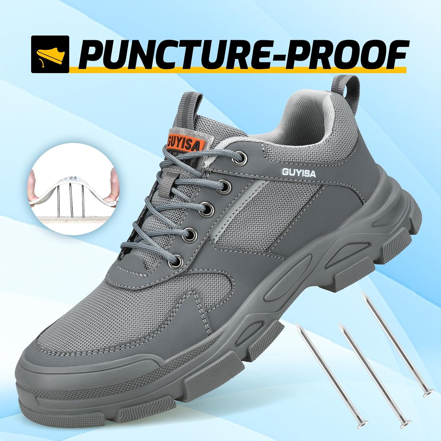 Steel Toe Shoes for Men,Lightweight Non Slip Work Shoes for Men,Indestructible Steel Toe Boots,Industry Construction Safety Work Boots. Grey - Image 4