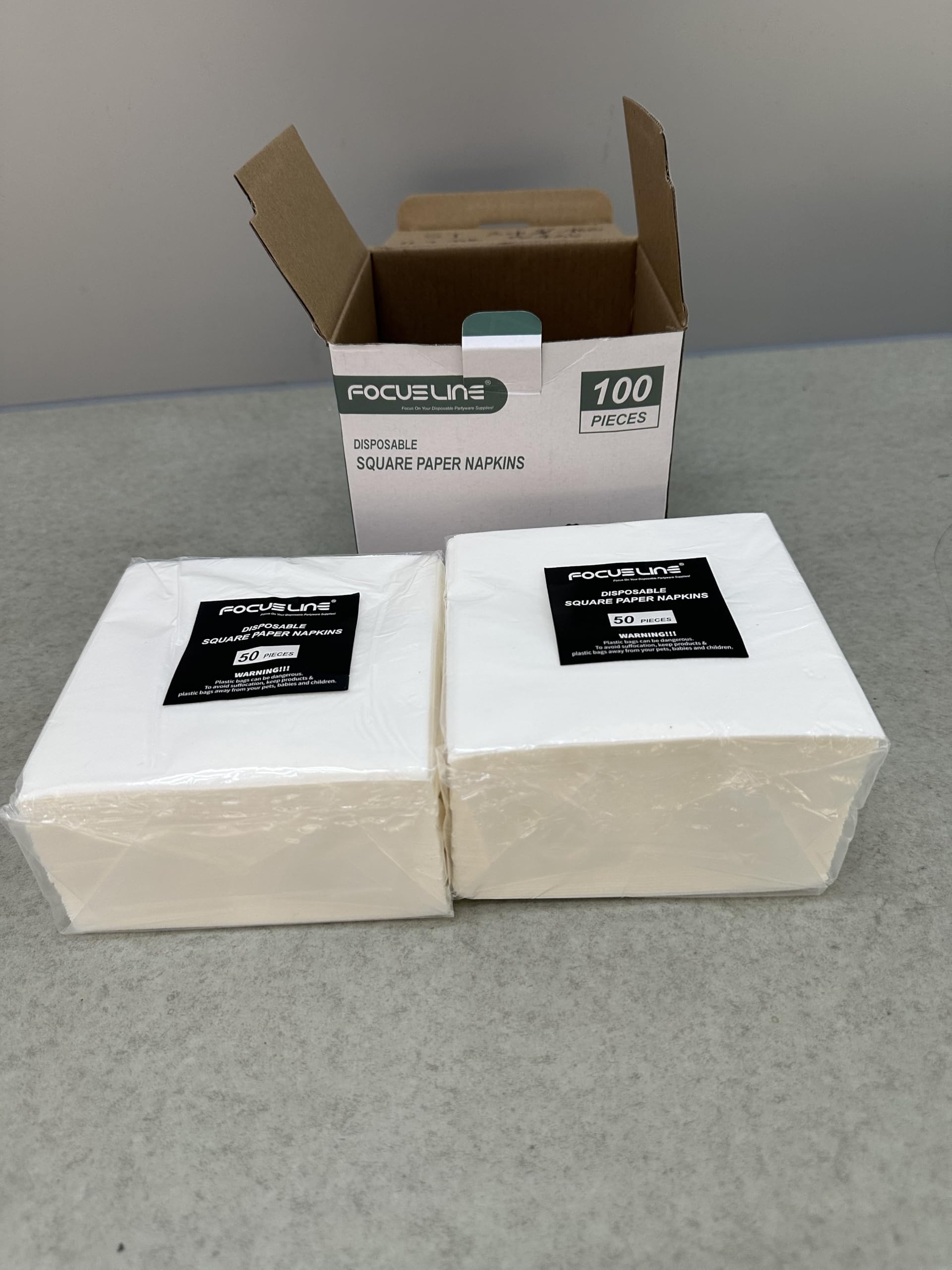 FOCUSLINE 100 servilletas de cóctel desechables con tacto de lino, servilletas cuadradas blancas para bebidas, suaves y absorbentes, servilletas de papel para fiestas, bares, restaurantes, cafeterías,
