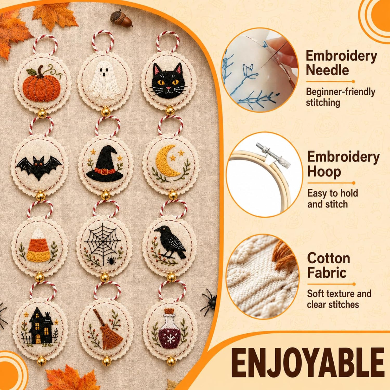 Yang Tuanjie Halloween Embroidery Kit, 12PCS DIY Ornament Set for Beginners