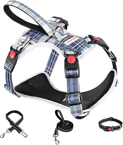 BABYLTRL Arnés sin tirones para perro, con correa y cuello, arnés ajustable de chaleco reflectante Oxford sin estrangulamiento, arnés suave para