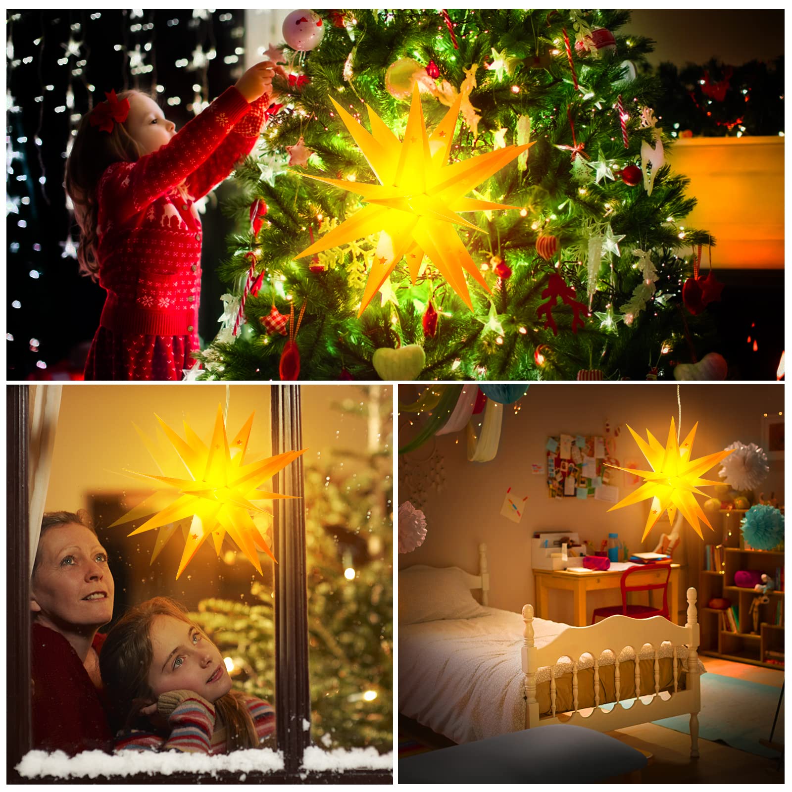 OUILA Stella di Natale a LED sospesa, 45 cm, con timer per Halloween, regalo di Natale, cortile, balcone, finestra, catena luminosa