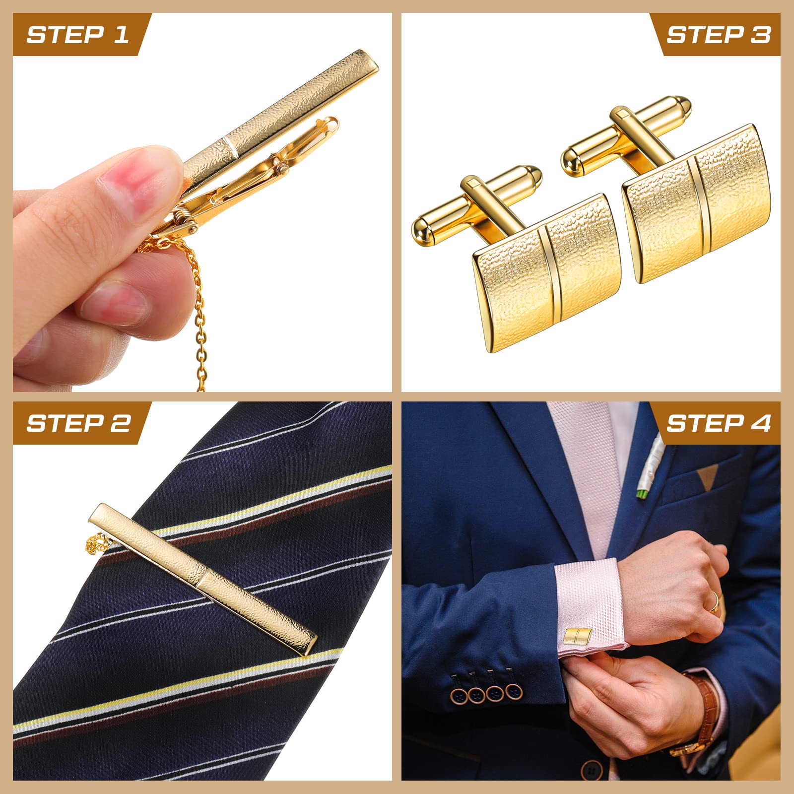 Set di Gemelli in Oro e Fermacravatta Dorato per Camicia Personalizzata con Sacchetto di Regalo Clip per Cravatta da Lavoro Regalo di Accessori di Gioielli da Matrimonio per Uomo