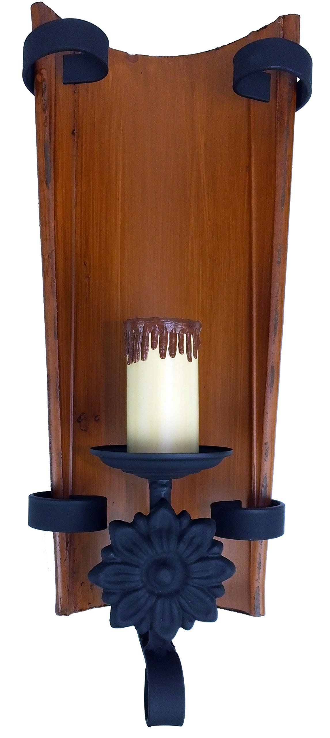 Aplique de pared rústico de forja con teja envejecida.