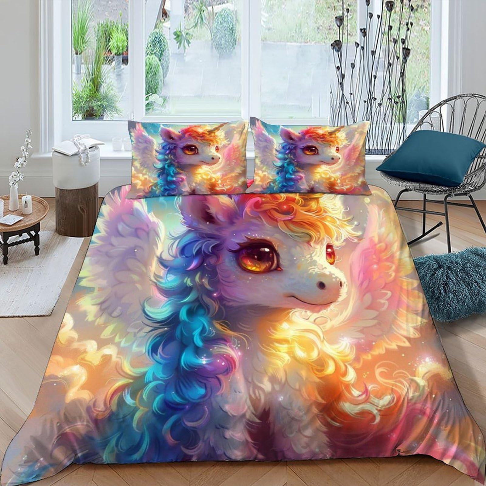 Housse de couette Pégase King 220x240cm avec 2 taies d'oreiller imprimées animal sauvage