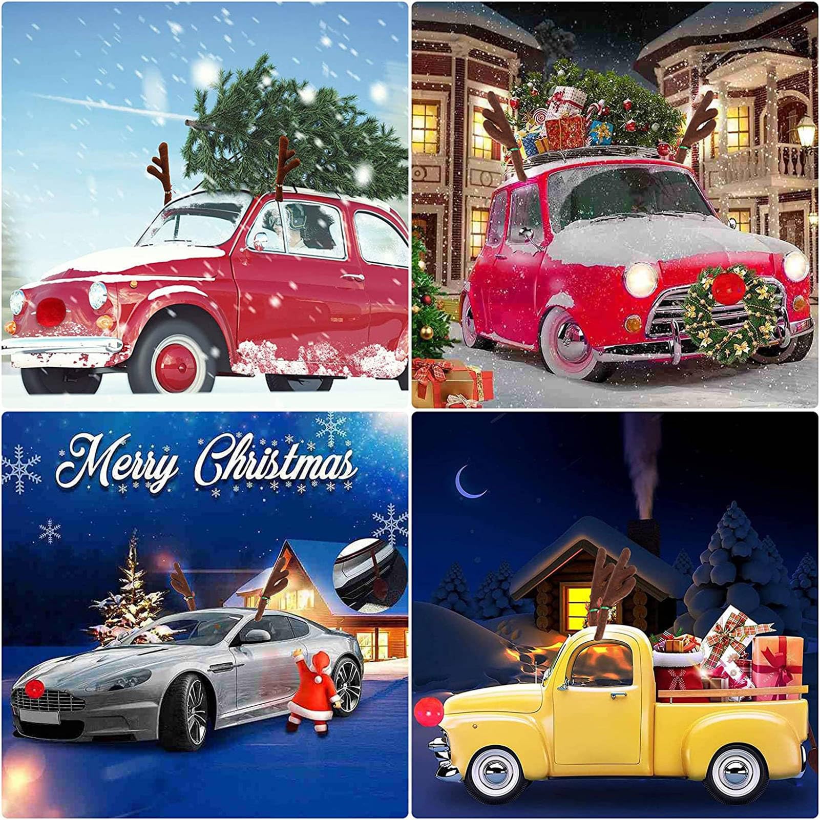 Voiture Noël Renne, kit Voiture Renne, kit Voiture Bois Noël avec Nez, Queue pour Voiture, Accessoires Vacances Camion