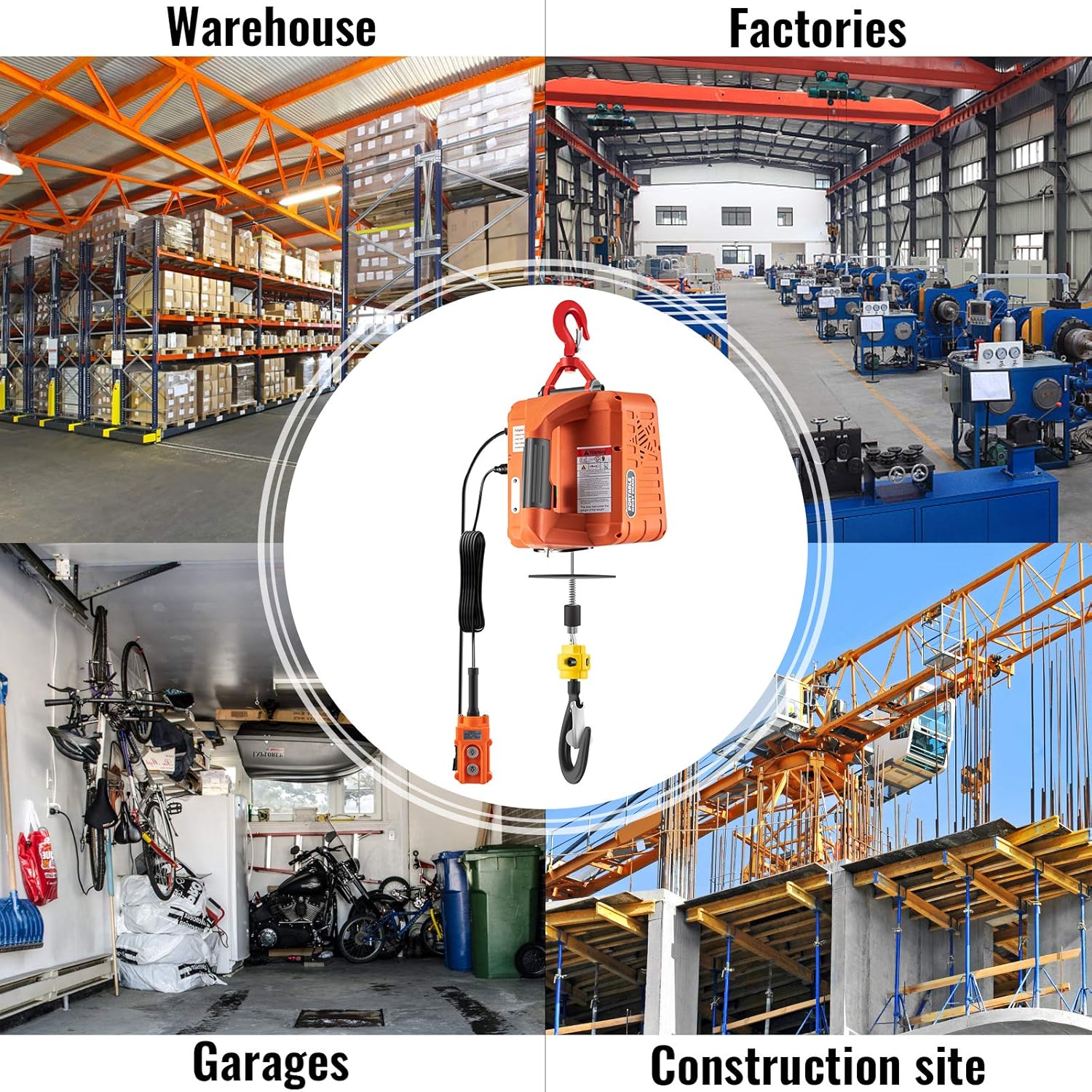 VEVOR 3-in-1 Electric Hoist Winch, 1100lbs Portable Electric Winch, 1500W 110V Power Winch Crane, 25ft Lifting Height, w/Wire and Wireless Remote Control, Overload Protection for Lifting Towing : Industrial & Scientific