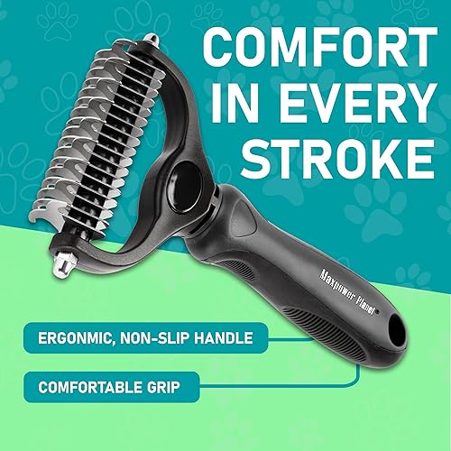 Vista 17 de Maxpower Planet - Cepillo de aseo para mascotas, herramienta de doble cara, rastrillo para perros y gatos, extraancho, peine para desenredar pelo