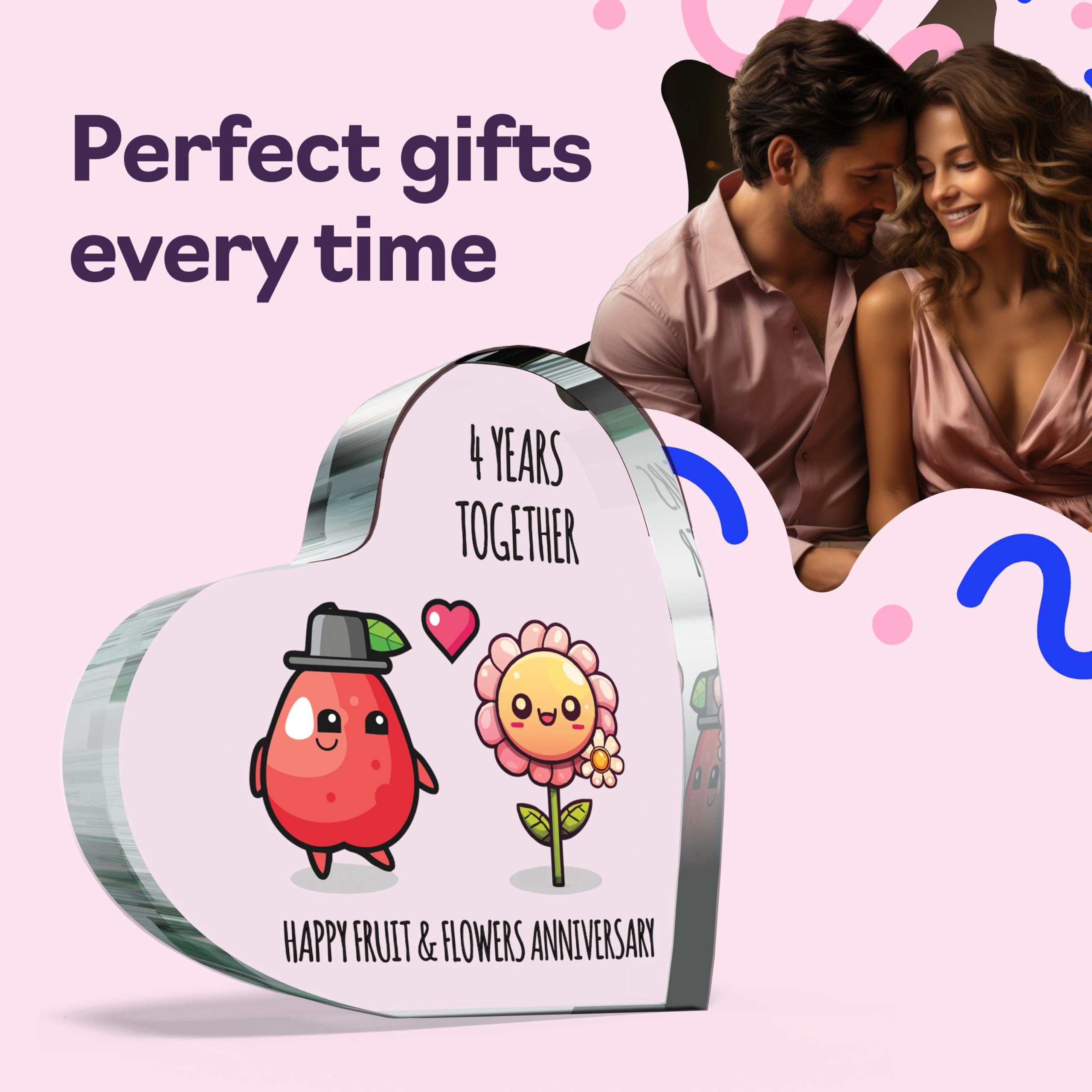 4th Anniversary Plaque Gifts for Wife Husband, Happy Fruit Flowers Anniversary - Image 2