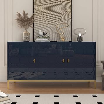 Clihome 3 Door Sideboard Storage Cabinet, Buffet Cabinet with Adjustable Shelf, Blue