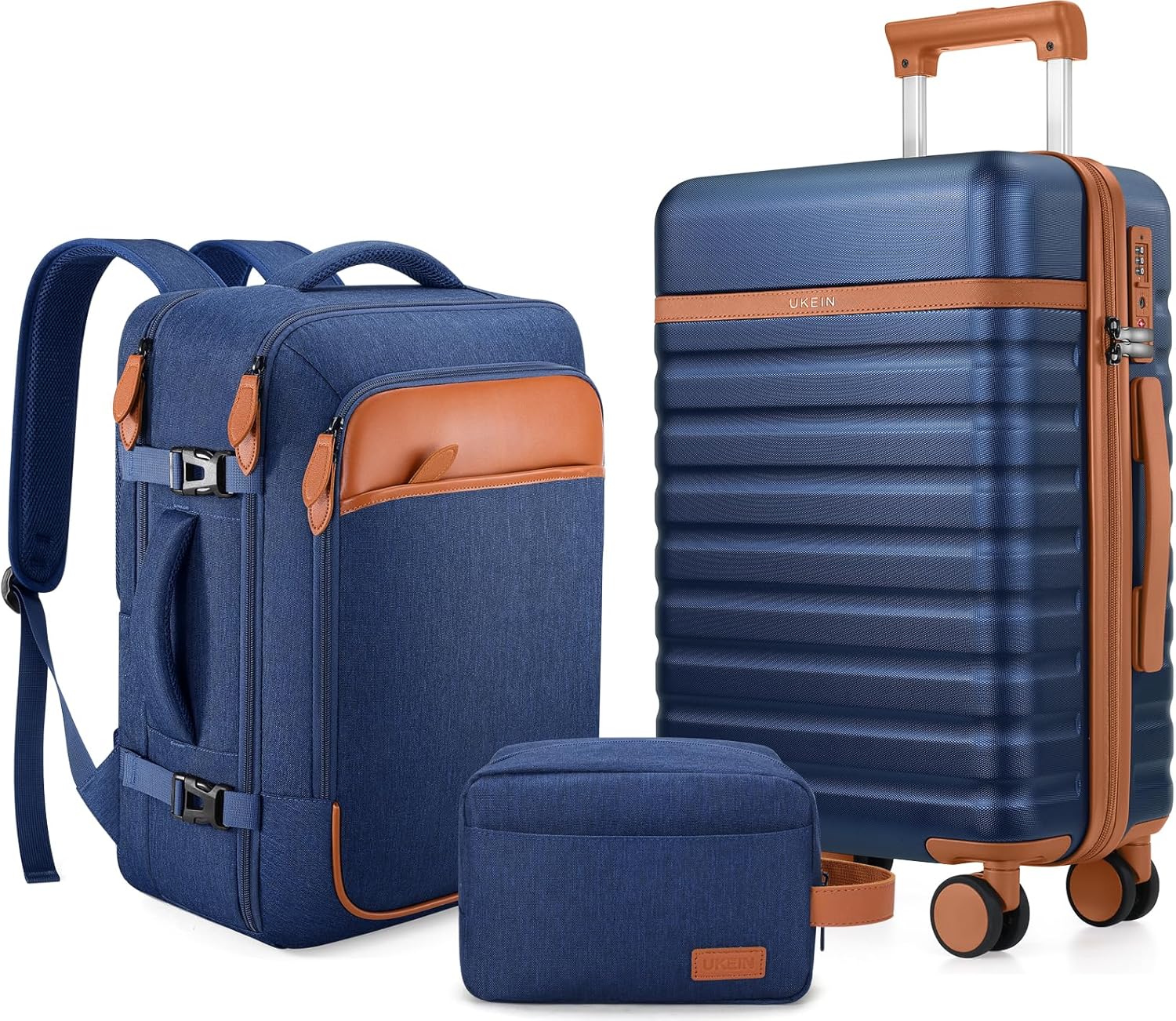 UKEIN Luggage Sets 3 Piece, Carry On Luggage 20In With Spinner Wheels,PC Hardside Suitcase Set with TSA Lock,Durable Carry On Suitcase With Travel Backpack for Men (Blue, 3 piece set (20inch)) Blue 3 piece set (20inch)