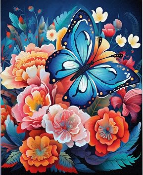 TOCARE Butterfly Paint by Numbers Kit for Adults Beginners, Flowers Paint by Number Butterfly, Adults Paint-by-Number Kits on Canvas 16x20inch