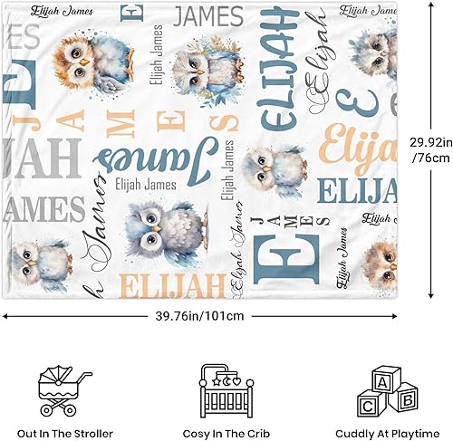 Miniatura 4 de Manta personalizada con nombre de búho, mantas de bebé personalizadas para niñas y niños, mantas de bebé para recién nacidos, mantas suaves para