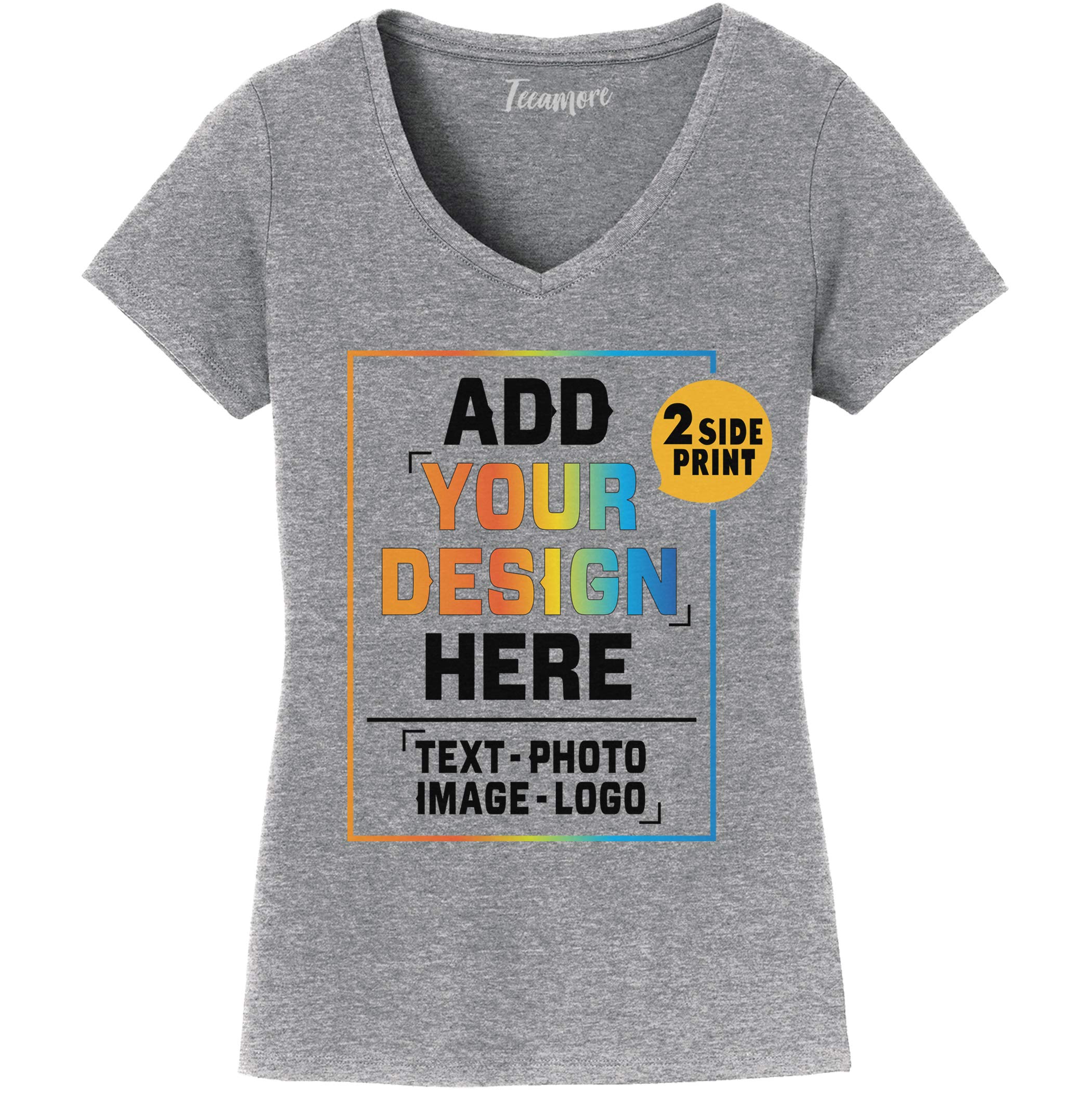 Women Custom V Neck T Shirts Design Your Own Add Picture Photo Text Two Sided