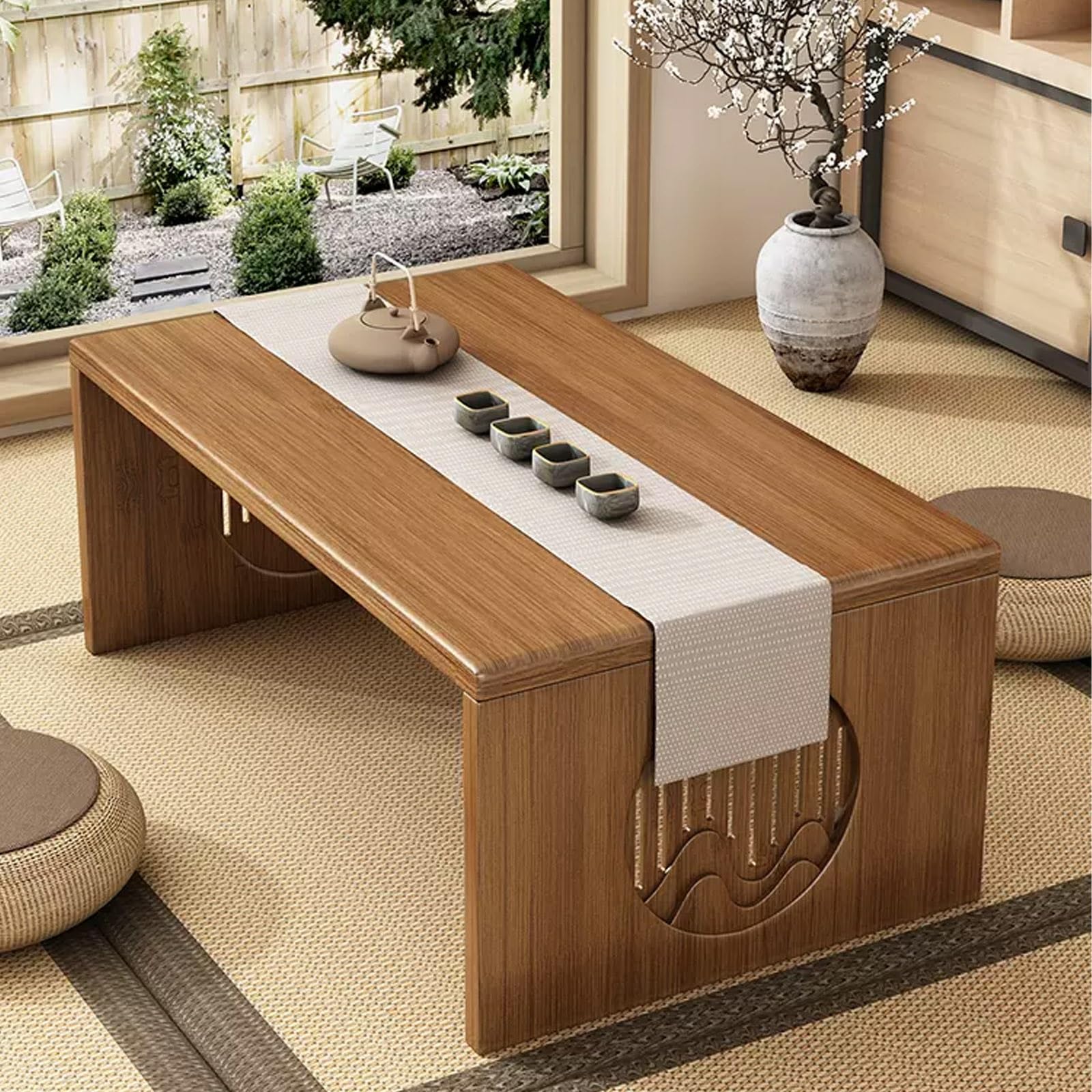 Table pliante de style japonais en bois massif et bambou pliable
