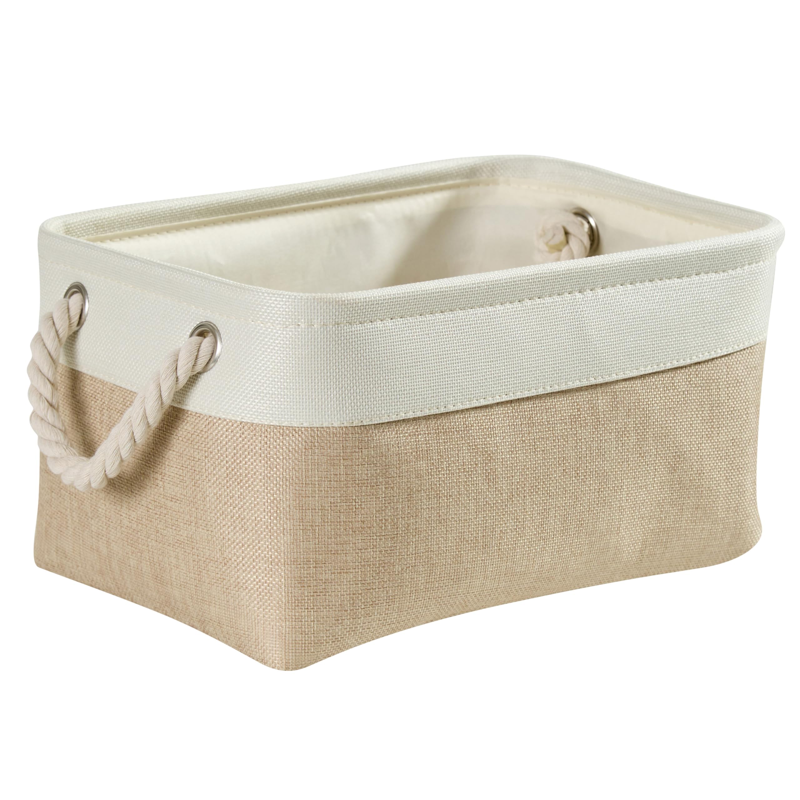 Mangata Fabric Storage Boxes, Collapsible Storage Baskets with Rope Handles for Cupboards, Shelves, Wardrobe, Toys, Clothes (Medium, Light Khaki White) โ image 1