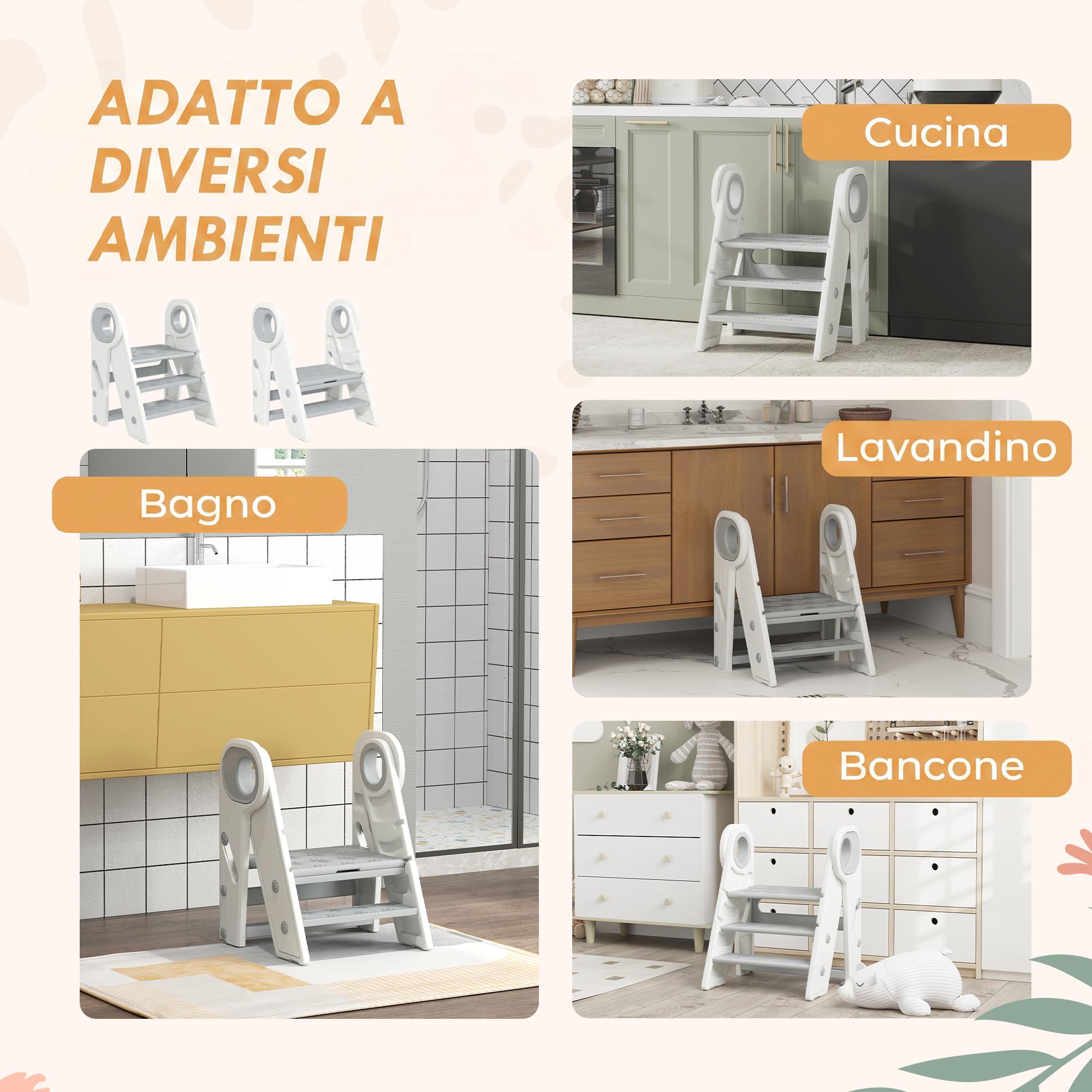 AIYAPLAY Torre Montessoriana Bambini Pieghevole con Maniglia Grigio