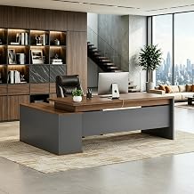 78.84" L-Shaped Executive Desk with Storage Cabinet & Open Shelves, Modern Large Office Desk Computer Workstation for Office Home Business, Walnut & Gray