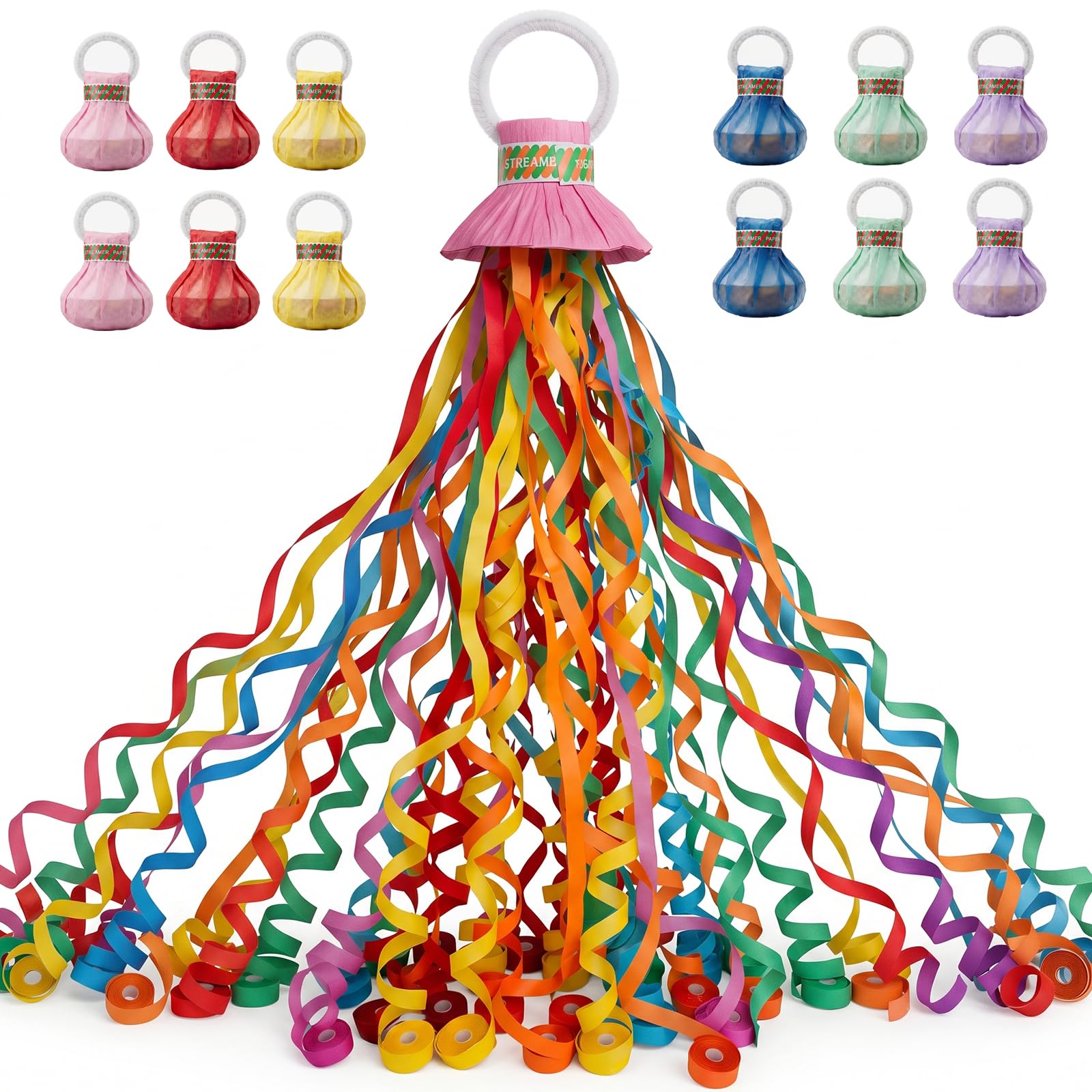 Photo 1 of 12Pack Hand throw Streamer Poppers 6 Color Mix No Mess Confetti Poppers?Party Poppers No Mess Streamers Easy to Clean Ideal for Celebrations Birthday and Festival