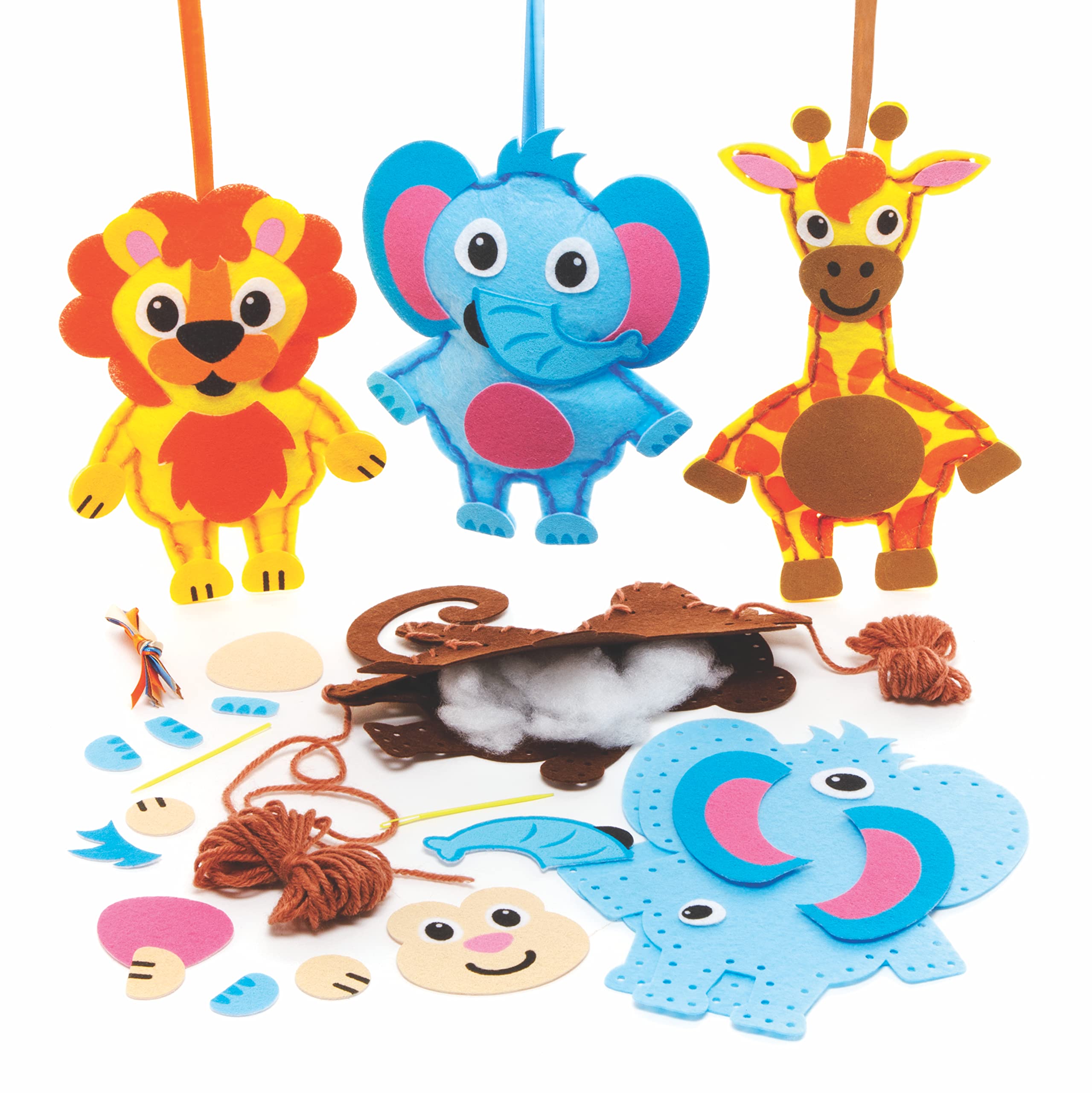 Baker Ross – Kit Couture Enfant Animaux De La Jungle, Lot De 4 Modèles En Feutrine, Aiguille Plastique, Laine, Rembourrage, Loisir Créatif