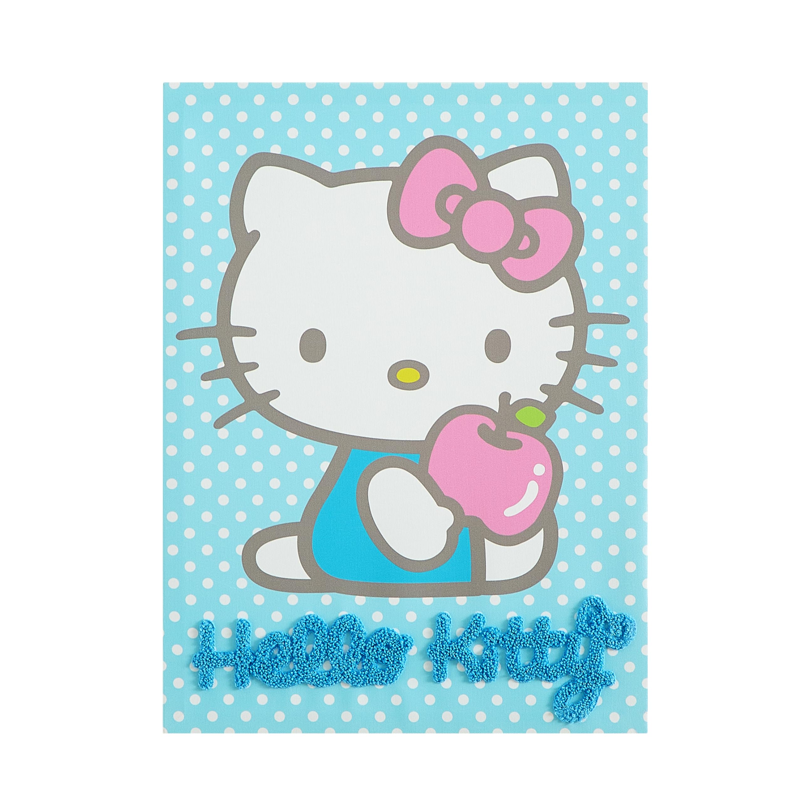 Idea Nuova Sanrio Hello Kitty Blue 3D Tufted Canvas Wall Art Panel with White Dots for Room Décor,11"x15"