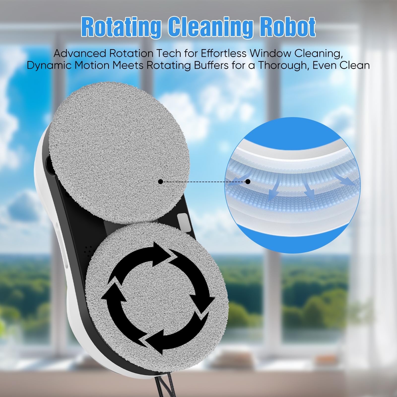 Robot Laveur de Vitre Automatique 5600Pa, Lave Vitre Électrique avec Télécommande Infrarouge & Corde de Sécurité, 80ml Réservoir d’Eau Double Pulvérisation, 3 Modes de Nettoyage Intérieur/Extérieur