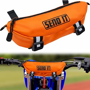 Waterproof Dirtbike Handlebar Bag | Compact Motorcycle Handle Bar Storage Pouch | Universal Fit Dirt Bike Bag for Trail & Adventure Riding | Durable Surron Bar Bag - Orange