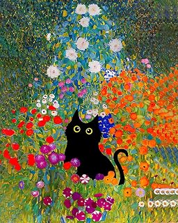 TISHIRON DIY Oil Painting Paint by Number Kit for Kids Adults Students Beginner Garden Flower DIY Canvas Painting by Numbers Arts Craft for Home Wall Decoration Paint by Number Black Cat-16x20 Inch