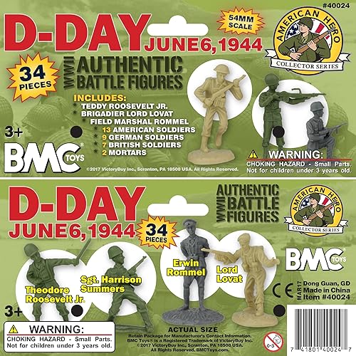 Miniatura 8 de BMC WW2 D-Day Plastic Army Men - 34 figuras de soldado estadounidense, británico, alemán