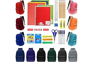 12-Pack 15" Backpacks with School Supplies for High School