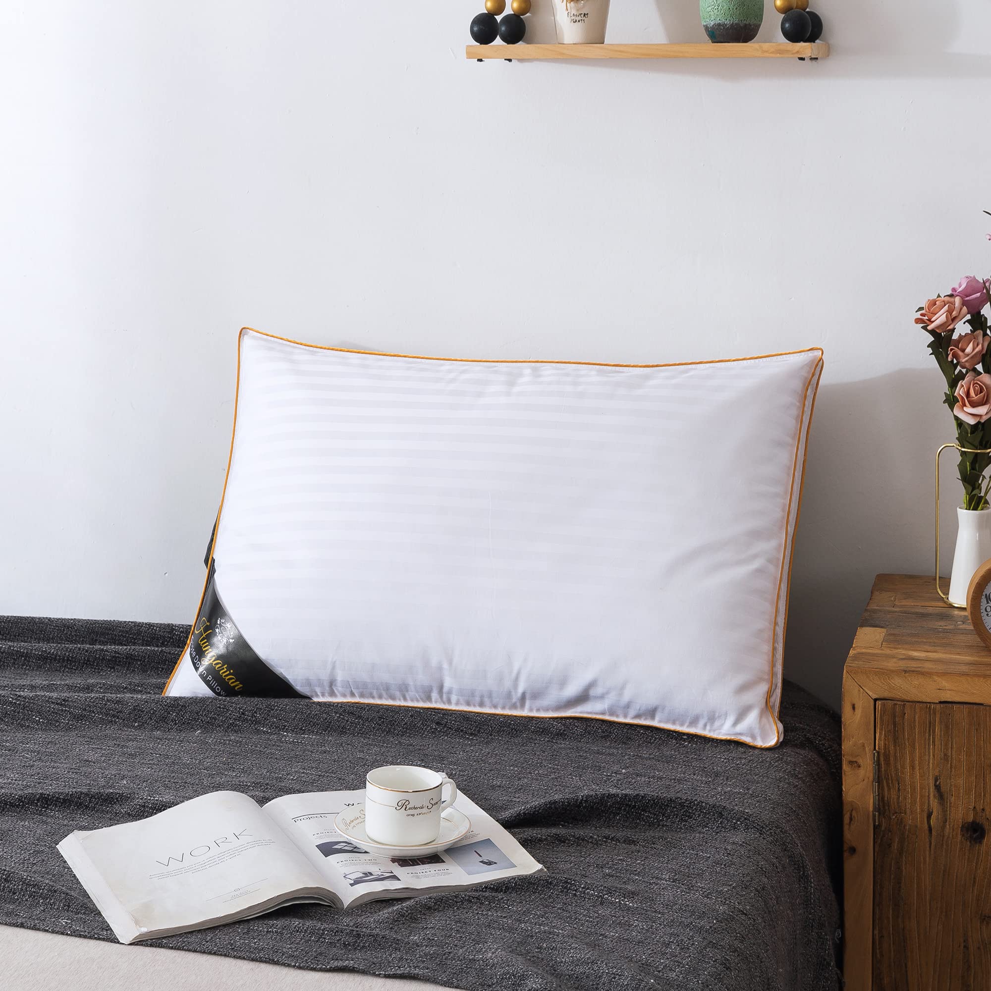 Silent Dreams100% Hungarian Goose Down Pillow 1 Pack Hypoallergenic Hotel Quality White Square Bed Pillows Comfy & Breathable Anti Dust Mite Pillows, 48x74 Cm