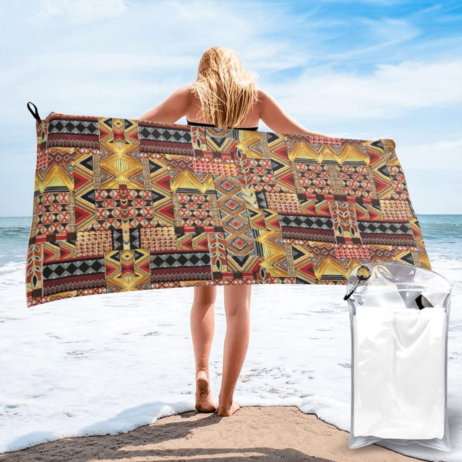 SDEGTHO African Textile Patchwork Print Beach Towel Quick Dry Portable For Swimming Yoga Adults Fitness