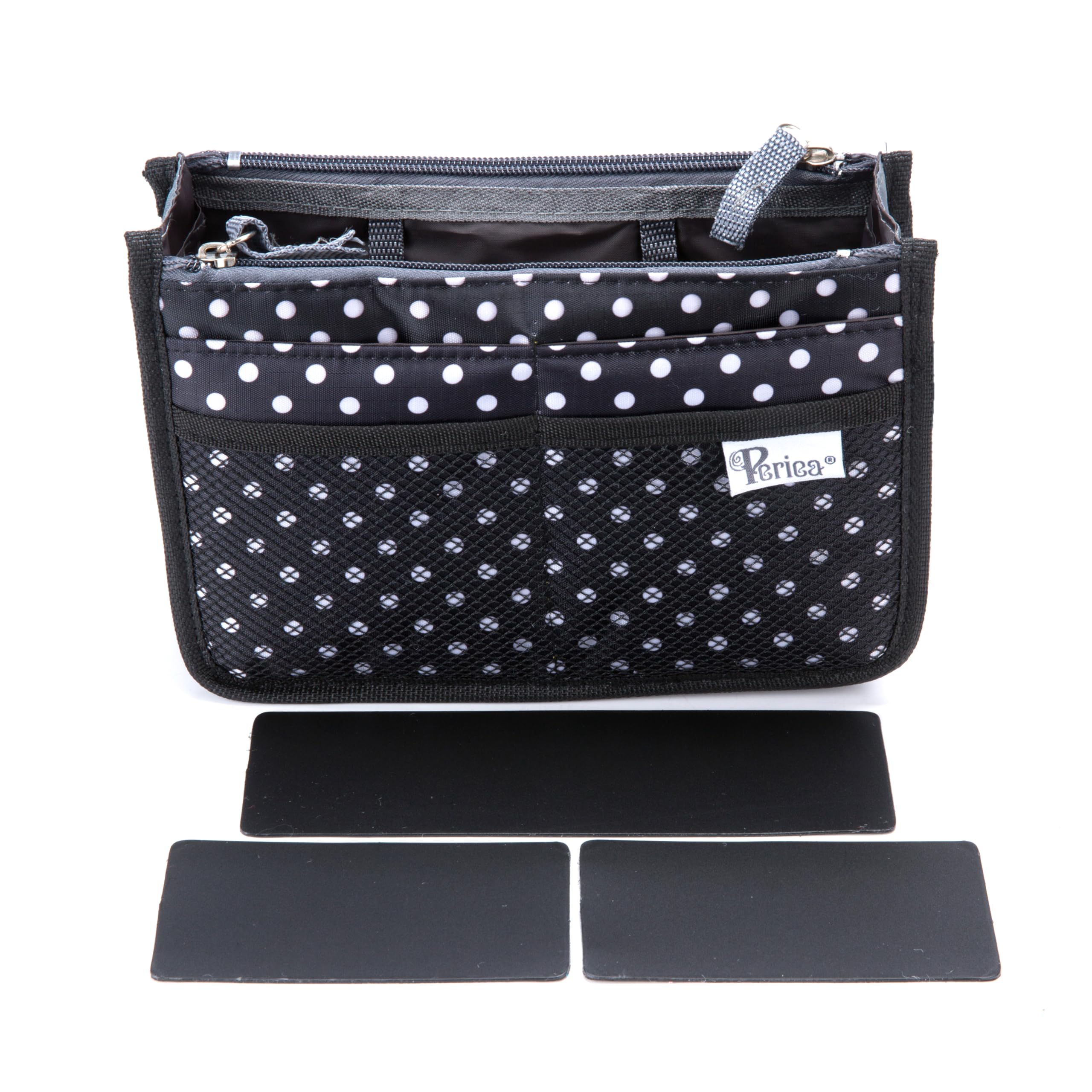 Periea Black With White Polka Dots 'Chelsy' Premium Handbag Organiser Insert: Structured Travel Pouch For Tote Bag, Purse Insert For Efficient Bag Organisation - Small,