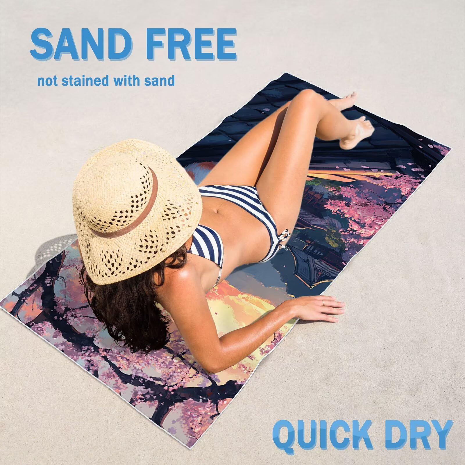 YJ-822 Ręcznik plażowy XXL, zestaw 2 sztuk, 100 x 200 cm, japoński ręcznik z mikrofibry, miękki i lekki, szybkoschnący i wolny od piasku, z wodoodporną torbą, na plażę, basen, duży ręcznik podróżny