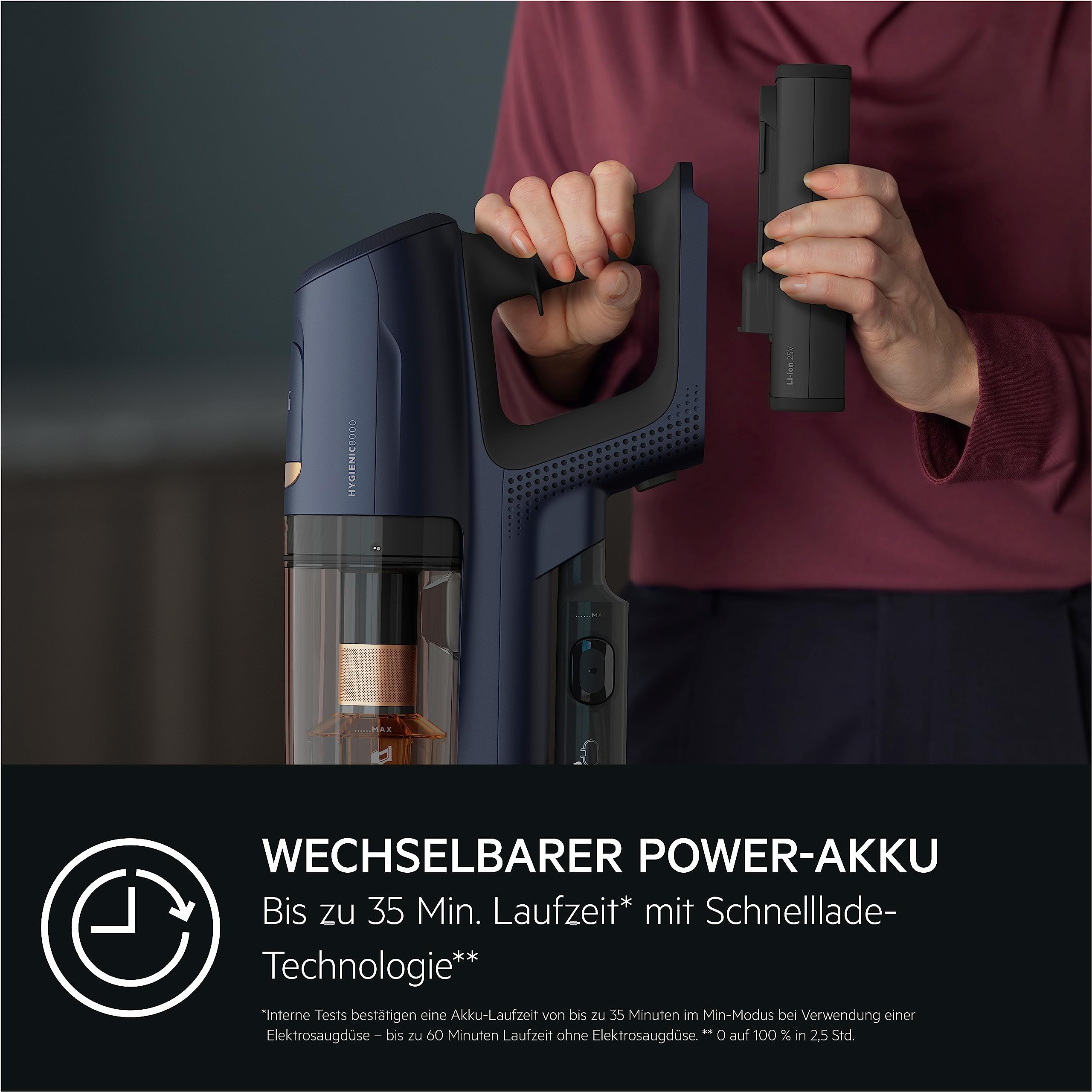 AEG HYGIENIC 8000 AP81B25WET Akku Staubsauger mit Wischfunktion/Automatik / 5-Stufen Filtration/Digitale Anzeige/Multi-Bodendüse & Mop-Düse / 3 Stufen/Akku wechselbar/Zubehör / 400ml / blau
