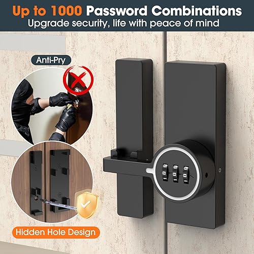 Miniatura 4 de Password - Pestillo de puerta de granero de 180 grados, pestillo abatible adhesivo sin llave, pestillo de puerta deslizante con combinación de 3