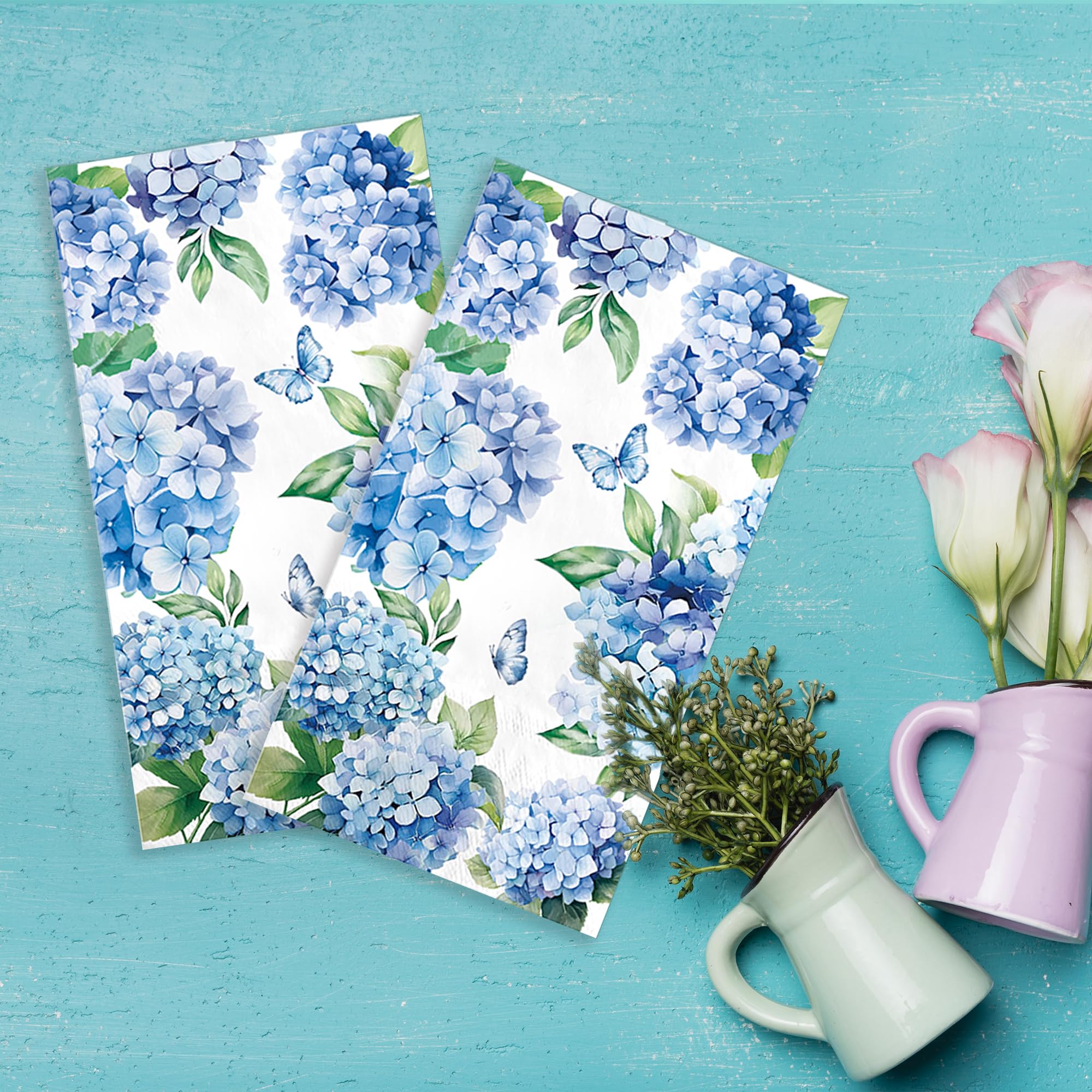 Hydrangea Napkins 100Pcs Hydrangea Floral Paper Napkins Blue Hydrangea ...